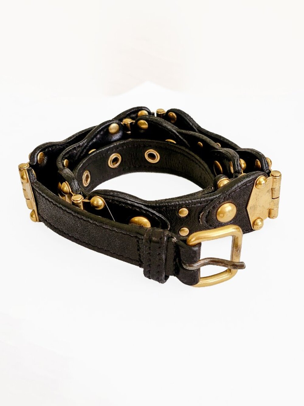 Miu Miu Black & Gold Leather Belt Small